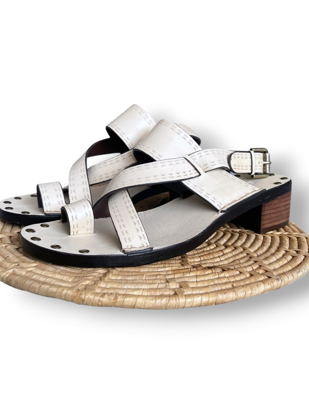 See by Chloé Leather Studded Block Heel Ankle Strap Sandals Women’s 7.5